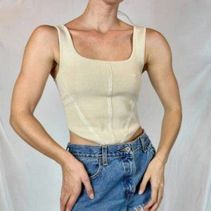 House of Harlow 1960 - Tan Corset Style Cropped Knit Tank Top